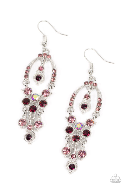 SOPHISTICATED STARLET - PURPLE IRIDESCENT RHINESTONE SILVER EARRINGS - PAPARAZZI