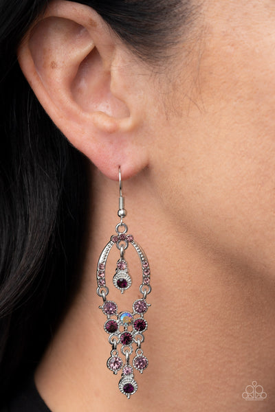SOPHISTICATED STARLET - PURPLE IRIDESCENT RHINESTONE SILVER EARRINGS - PAPARAZZI