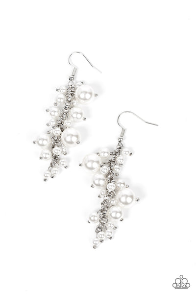THE RUMORS ARE TRUE - WHITE PEARL CLUSTER SILVER EARRINGS - PAPARAZZI