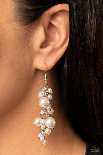 THE RUMORS ARE TRUE - WHITE PEARL CLUSTER SILVER EARRINGS - PAPARAZZI