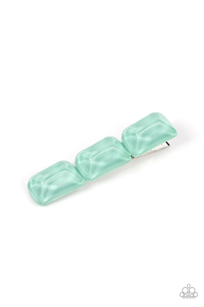 GEMSTONE GLIMMER - GREEN GEM SILVER HAIR CLIP - PAPARAZZI