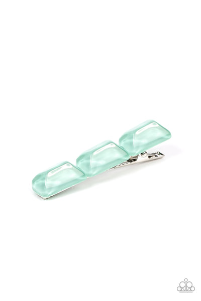 GEMSTONE GLIMMER - GREEN GEM SILVER HAIR CLIP - PAPARAZZI