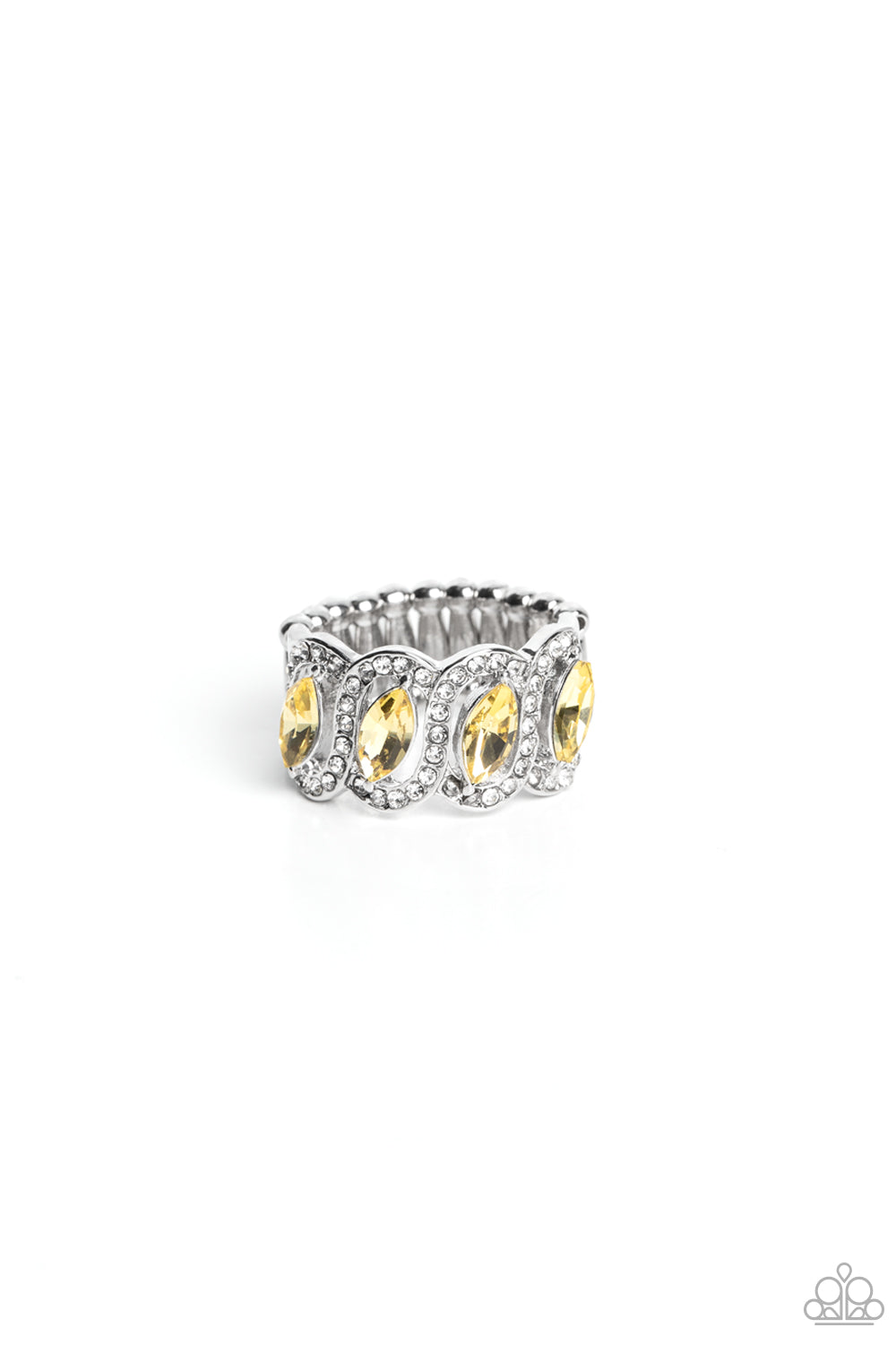 STAGGERING SPARKLE - YELLOW GEM SILVER RING - PAPARAZZI