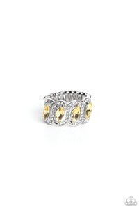 STAGGERING SPARKLE - YELLOW GEM SILVER RING - PAPARAZZI