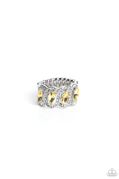 STAGGERING SPARKLE - YELLOW GEM SILVER RING - PAPARAZZI
