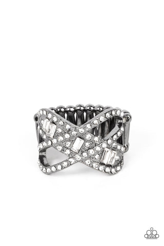 TRIPLE THREAT TWINKLE - BLACK GUNMETAL RHINESTONE RING - PAPARAZZI