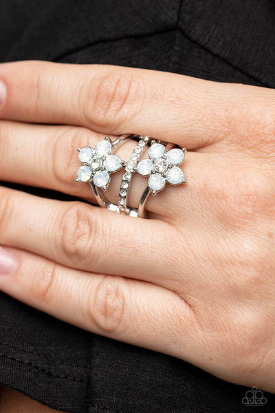 PRECIOUS PETALS - WHITE OPAL GEM FLOWER SILVER RING - PAPARAZZI