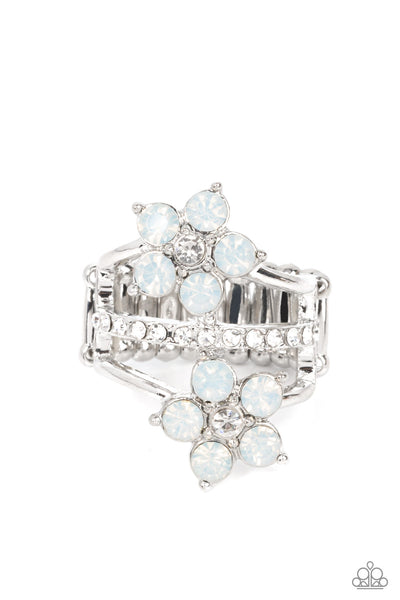 PRECIOUS PETALS - WHITE OPAL GEM FLOWER SILVER RING - PAPARAZZI