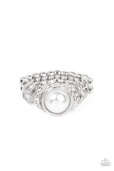 SELFIE STATUS - WHITE PEARL SILVER RING - PAPARAZZI