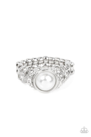 SELFIE STATUS - WHITE PEARL SILVER RING - PAPARAZZI