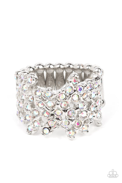 SIZZLING SHIMMER - MULTI IRIDESCENT RHINESTONE SILVER RING - PAPARAZZI