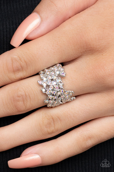 SIZZLING SHIMMER - MULTI IRIDESCENT RHINESTONE SILVER RING - PAPARAZZI