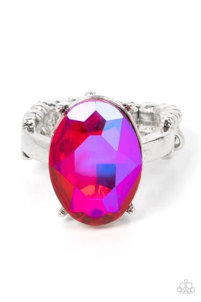 UPDATED DAZZLE - PINK UV GEM OVAL SILVER RING - PAPARAZZI