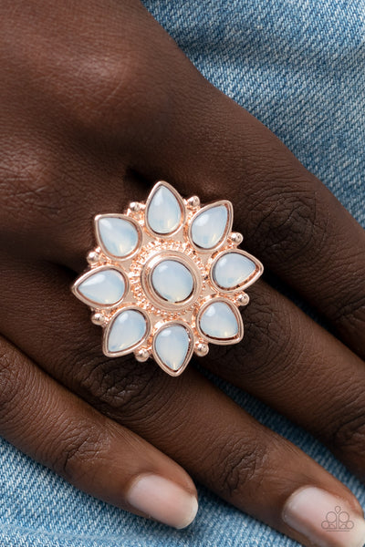 ENCHANTED ORCHARD - ROSE GOLD DEWY TEARDROP BEAD FLORAL RING - PAPARAZZI