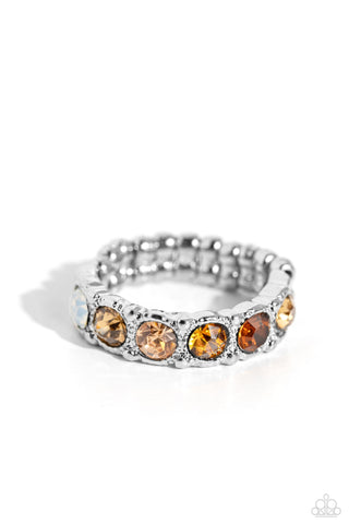 TAMING TWILIGHT - BROWN OMBRE RHINESTONE SILVER RING - PAPARAZZI