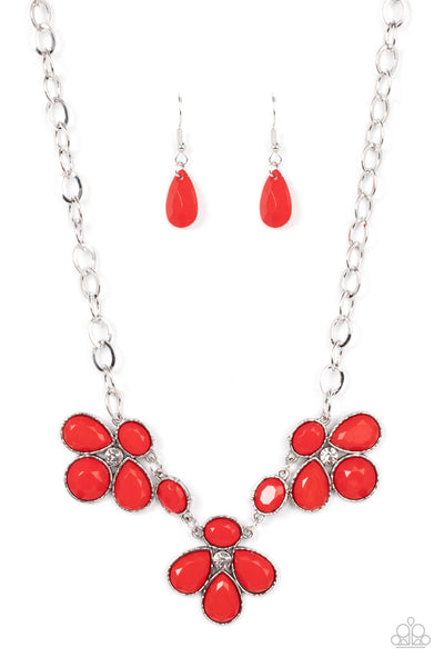 SELFIE-WORTH - RED FLORAL SILVER NECKLACE - PAPARAZZI