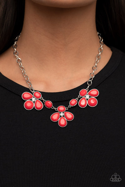 SELFIE-WORTH - RED FLORAL SILVER NECKLACE - PAPARAZZI
