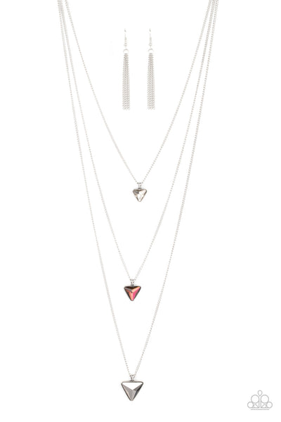 FOLLOW THE LUSTER - MULTI OIL SPILL HEMATITE GEM SILVER TRIANGLE NECKLACE - PAPARAZZI