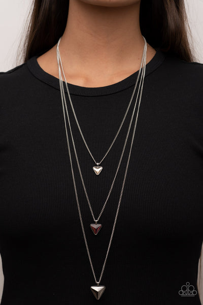 FOLLOW THE LUSTER - MULTI OIL SPILL HEMATITE GEM SILVER TRIANGLE NECKLACE - PAPARAZZI
