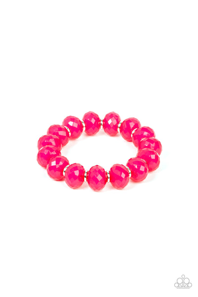 THIS IS MY JAM! - PINK BEAD SILVER ACCENT STRETCHY BRACELET - PAPARAZZI