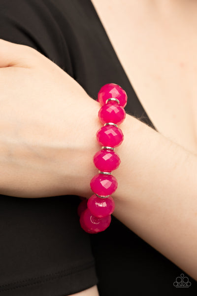 THIS IS MY JAM! - PINK BEAD SILVER ACCENT STRETCHY BRACELET - PAPARAZZI