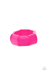 COCONUT COVE - PINK WOODEN STRETCHY BRACELET - PAPARAZZI