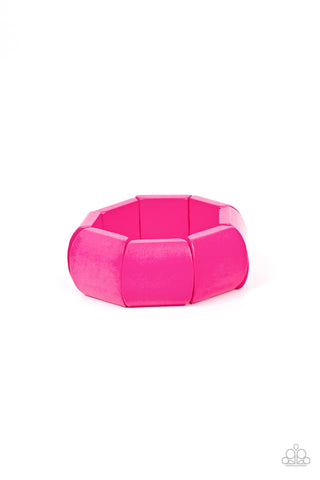COCONUT COVE - PINK WOODEN STRETCHY BRACELET - PAPARAZZI