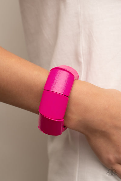 COCONUT COVE - PINK WOODEN STRETCHY BRACELET - PAPARAZZI