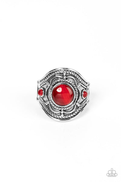 EXUBERANT ESCAPADE - RED CAT'S EYE SILVER RING - PAPARAZZI
