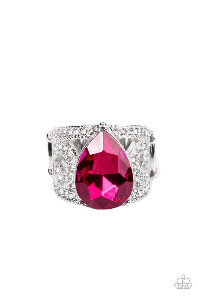KINDA A BIG DEAL - PINK TEARDRP GEM SILVER RING - PAPARAZZI
