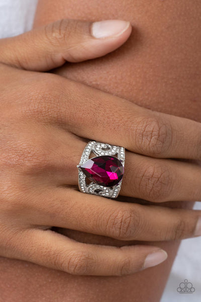KINDA A BIG DEAL - PINK TEARDRP GEM SILVER RING - PAPARAZZI