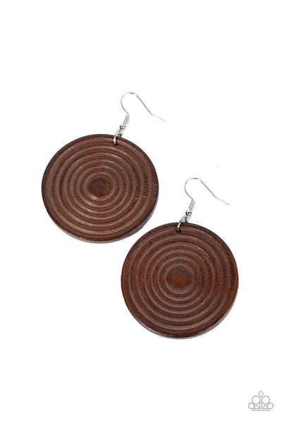 CARIBBEAN CYMBAL - BROWN WOODEN DISC EARRINGS - PAPARAZZI