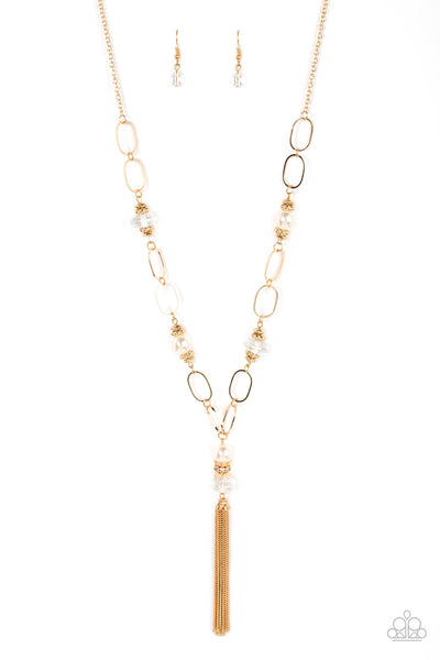 TAKEN WITH TASSELS - GOLD TASSEL IRIDESCENT BEAD NECKLACE - PAPARAZZI