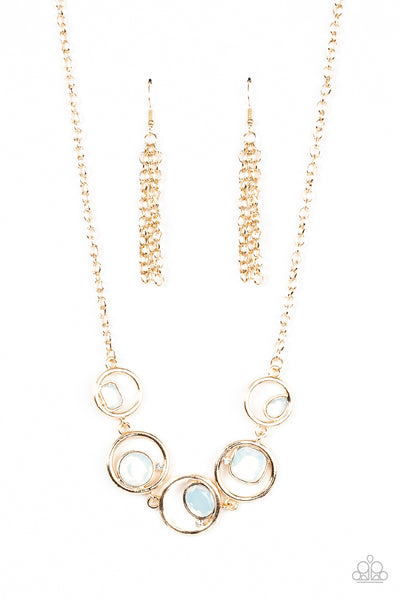 BIG NIGHT OUT - GOLD CIRCLE WHITE OPAL RHINESTONE NECKLACE - PAPARAZZI