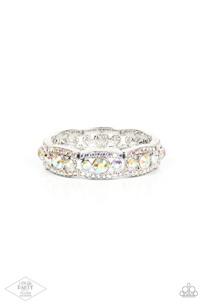EASY ON THE ICE - MULTI IRIDESCENT RHINESTONE SILVER STRETCHY BRACELET - PAPARAZZI