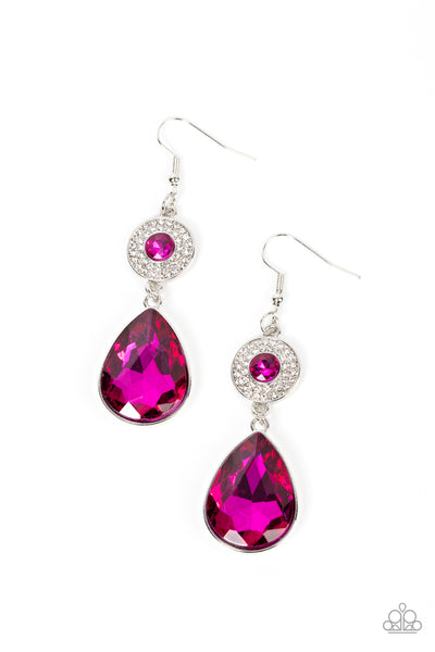 COLLECTING MY ROYALTIES - PINK GEM SILVER EARRINGS - PAPARAZZI