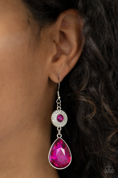 COLLECTING MY ROYALTIES - PINK GEM SILVER EARRINGS - PAPARAZZI
