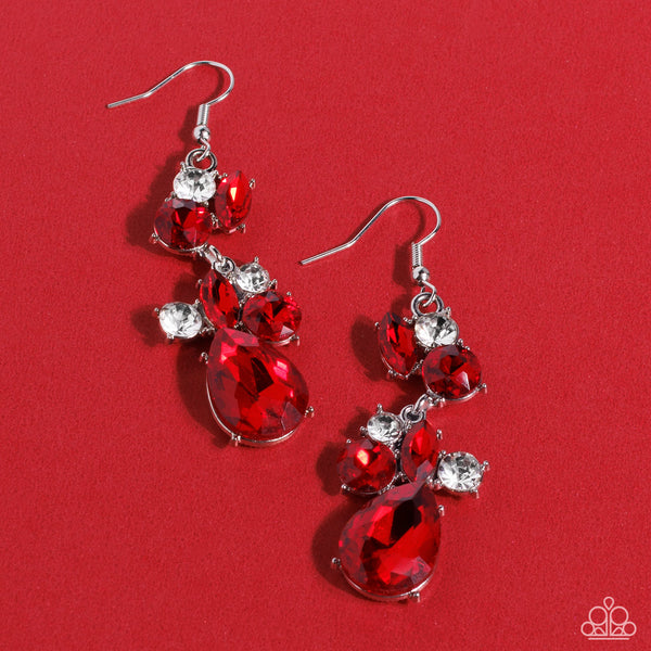 RHINESTONE REVELER - RED GEM SILVER EARRINGS - PAPARAZZI