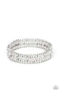 GENERATIONAL GLIMMER - WHITE RHINESTONE SILVER STRETCHY BRACELET - PAPARAZZI