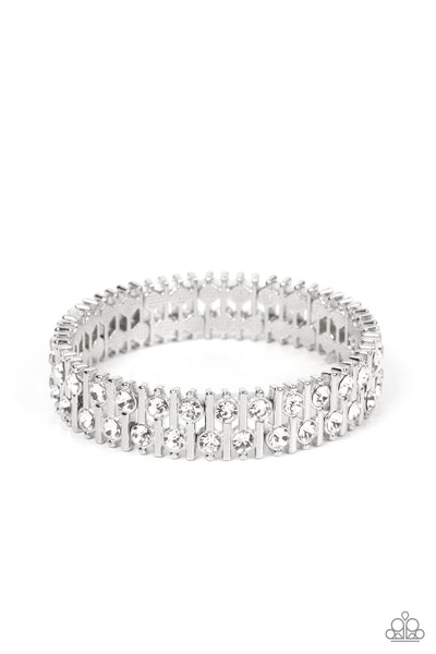 GENERATIONAL GLIMMER - WHITE RHINESTONE SILVER STRETCHY BRACELET - PAPARAZZI