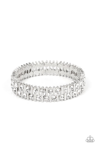 GENERATIONAL GLIMMER - WHITE RHINESTONE SILVER STRETCHY BRACELET - PAPARAZZI