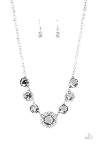 EXTRAVAGANT EXTRAVAGANZA - SILVER SMOKY GEM WHITE RHINESTONE NECKLACE