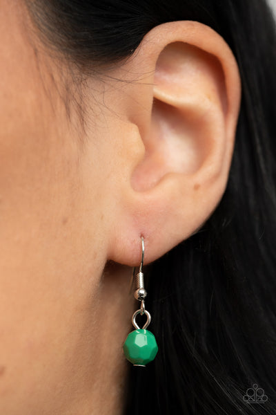 VALLEY GIRL GLAMOUR - GREEN MINTY TEARDROP BEAD SILVER NECKLACE - PAPARAZZI