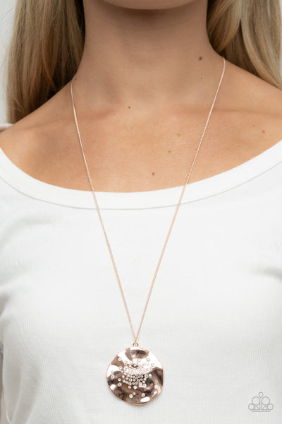 BOOM AND COMBUST - ROSE GOLD WITH WHITE RHINESTONE NECKLACE - PAPARAZZI