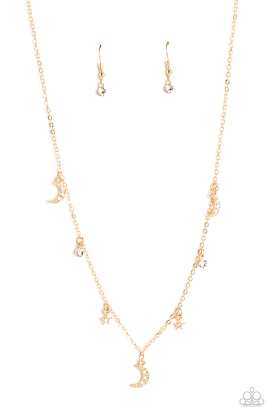 LUNAR LAGOON - GOLD MOON AND STAR RHINESTONE NECKLACE - PAPARAZZI