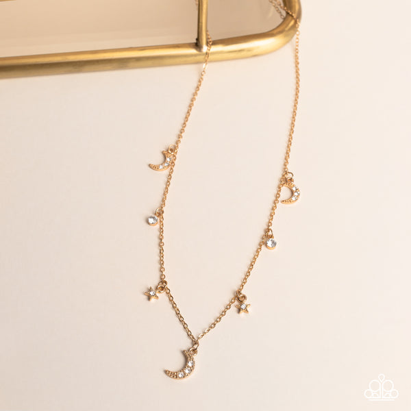 LUNAR LAGOON - GOLD MOON AND STAR RHINESTONE NECKLACE - PAPARAZZI