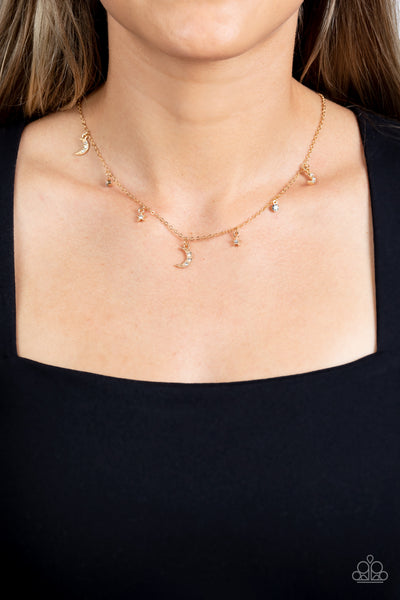 LUNAR LAGOON - GOLD MOON AND STAR RHINESTONE NECKLACE - PAPARAZZI