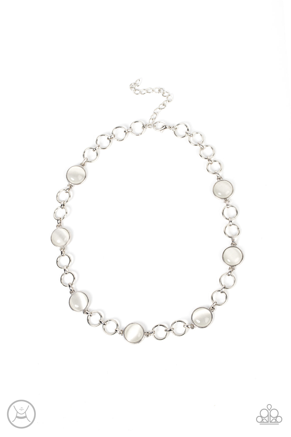 DREAMY DISTRACTIONS - WHITE CAT'S EYE SILVER CHOKER NECKLACE - PAPARAZZI