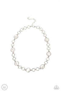 DREAMY DISTRACTIONS - WHITE CAT'S EYE SILVER CHOKER NECKLACE - PAPARAZZI