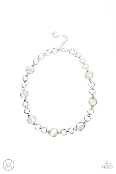 DREAMY DISTRACTIONS - WHITE CAT'S EYE SILVER CHOKER NECKLACE - PAPARAZZI